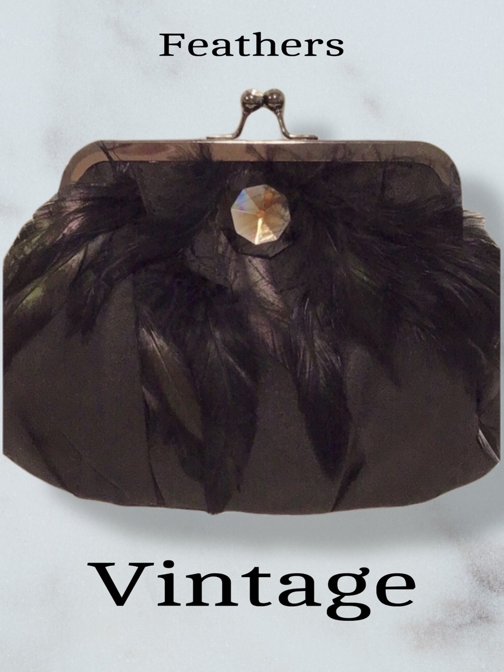 VINTAGE Feathered Evening Clutch Shoulder Bag